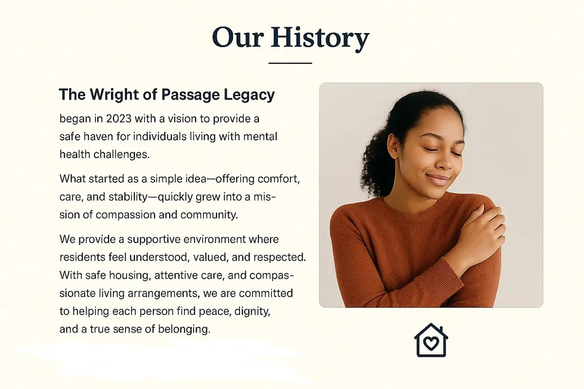 The Wright of Passage Legacy Our History graphic with a caregiver portrait